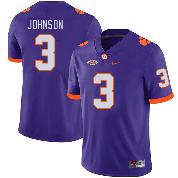 Men #3 Noble Johnson Clemson Tigers College Football Jerseys Stitched-Purple - Click Image to Close